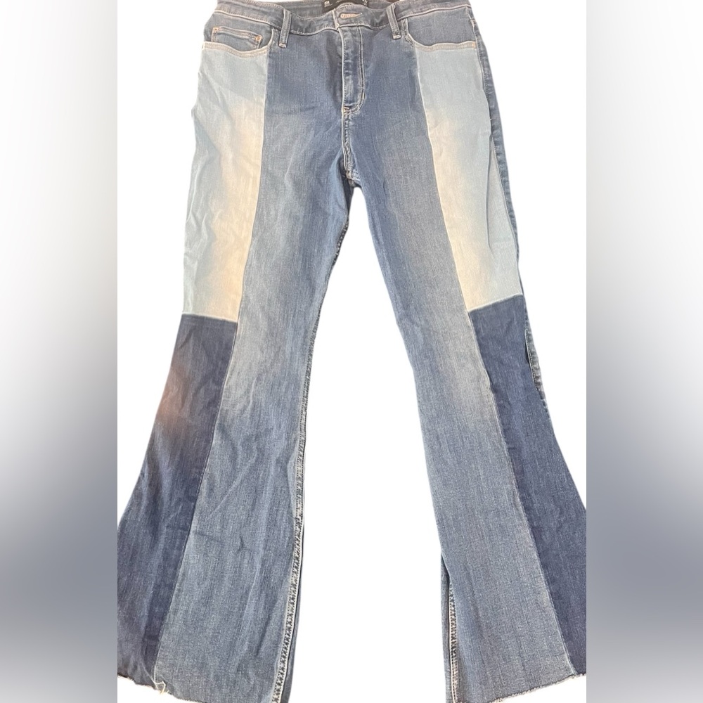 Hollister Blue Flare Wide Leg Jeans with Color-Block Design